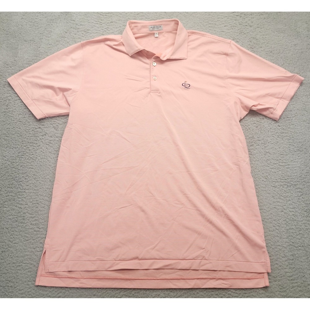 Peter Millar Summer Comfort Men's XL Polo Shirt Pink‎ White Striped Golf CR Club
